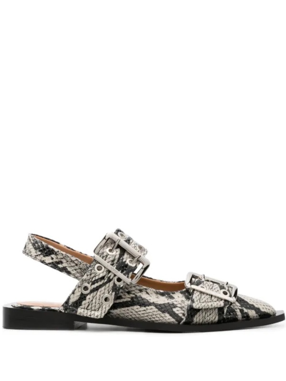GANNI Women’s Snake-Print Buckle Slingback Flats